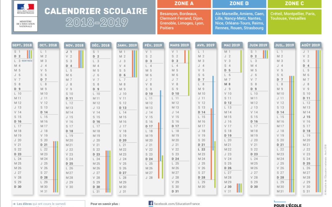 Le calendrier scolaire 2018-2019 - CONNECT'Orientation