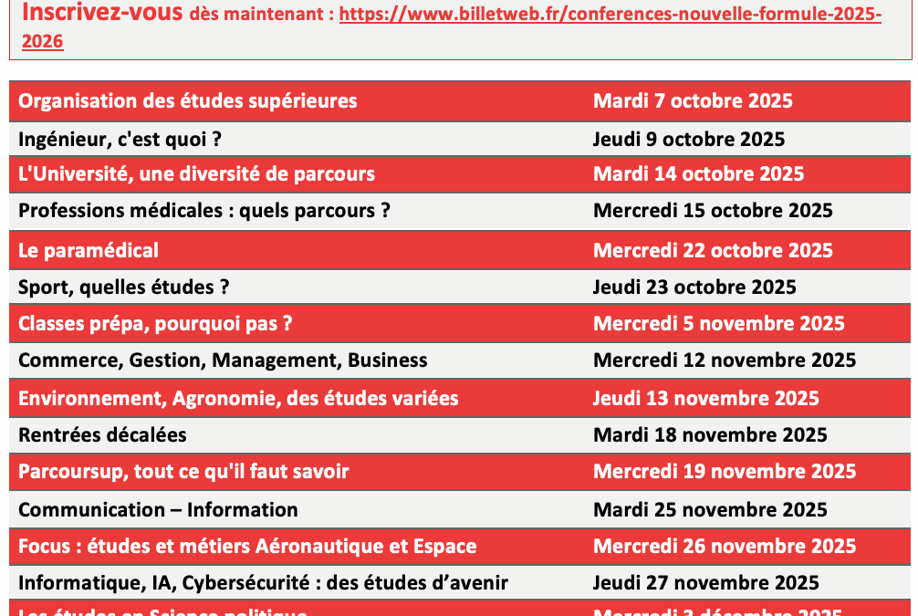 Conférences Nouvelle formule 2025-2026